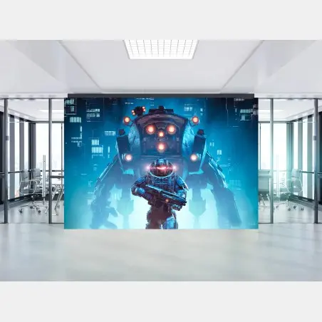 Fotomural soldado espacial frente a mecha colosal – Pixers®