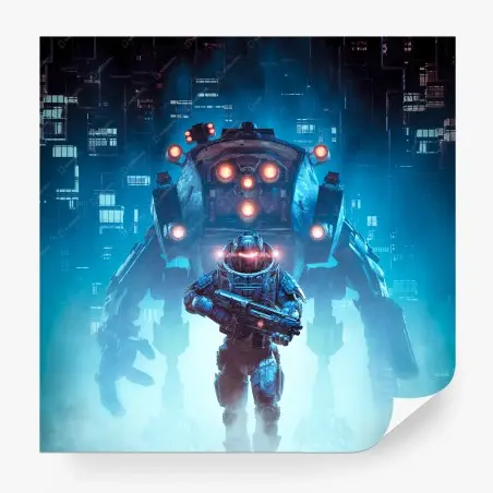 Fotomural soldado espacial frente a mecha colosal – Pixers®