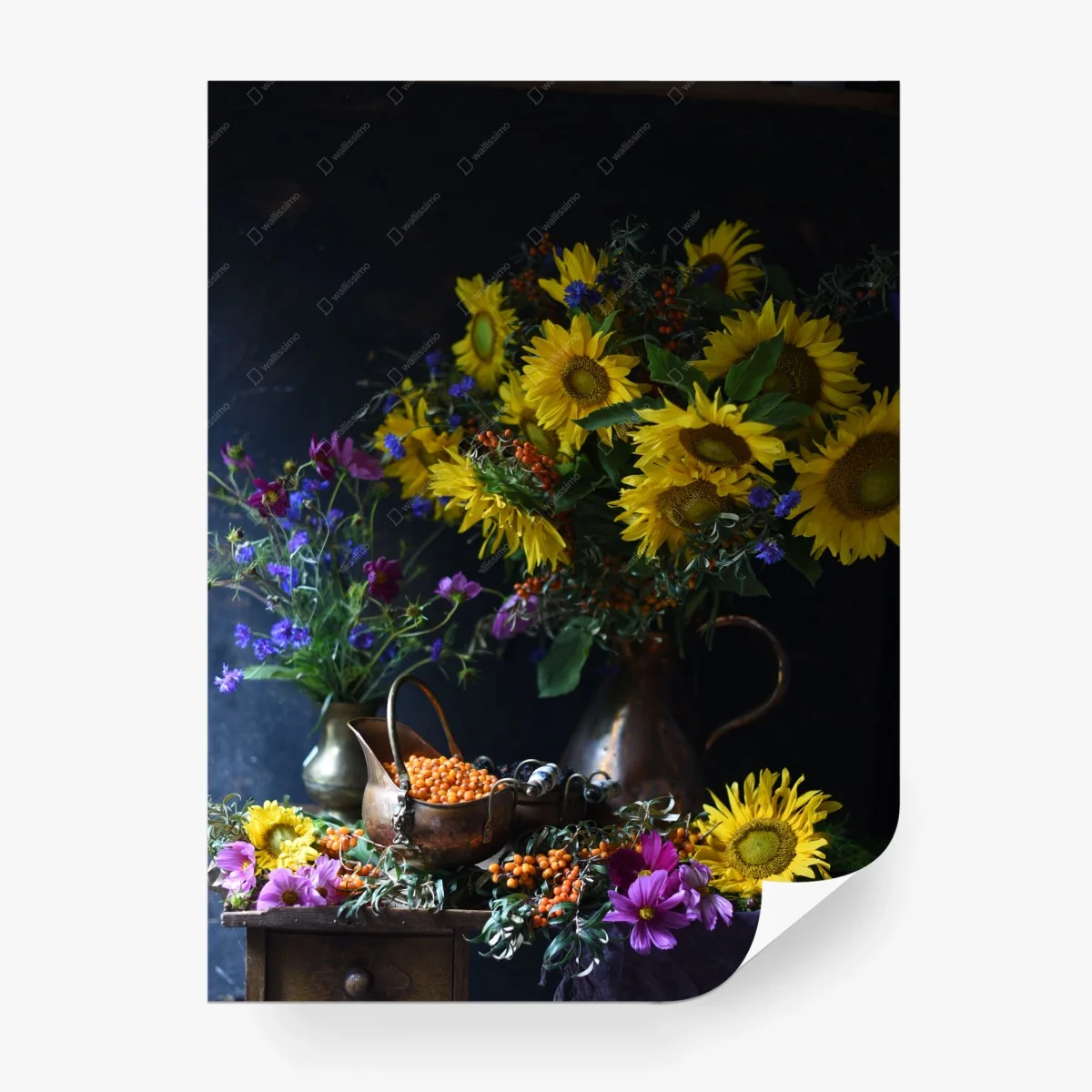 Fotomural bodegón de girasoles y flores silvestres otoñales – Pixers®