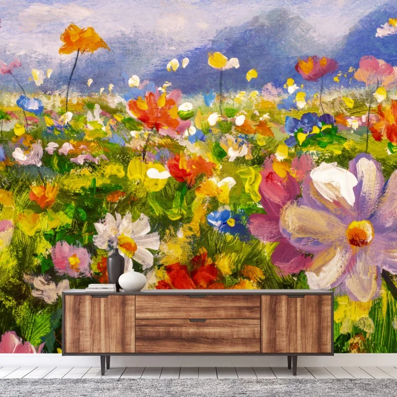 Fotomural pradera de flores en estilo impresionista