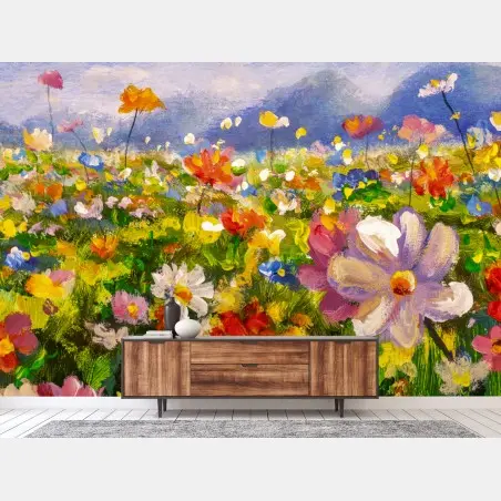 Fotomural pradera de flores en estilo impresionista – Pixers®