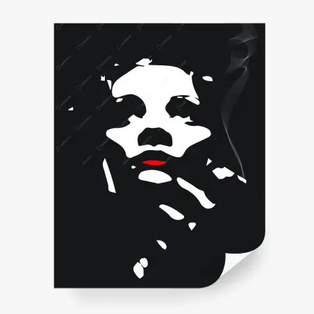 Fotomural rostro abstracto en alto contraste con labios rojos – Pixers®