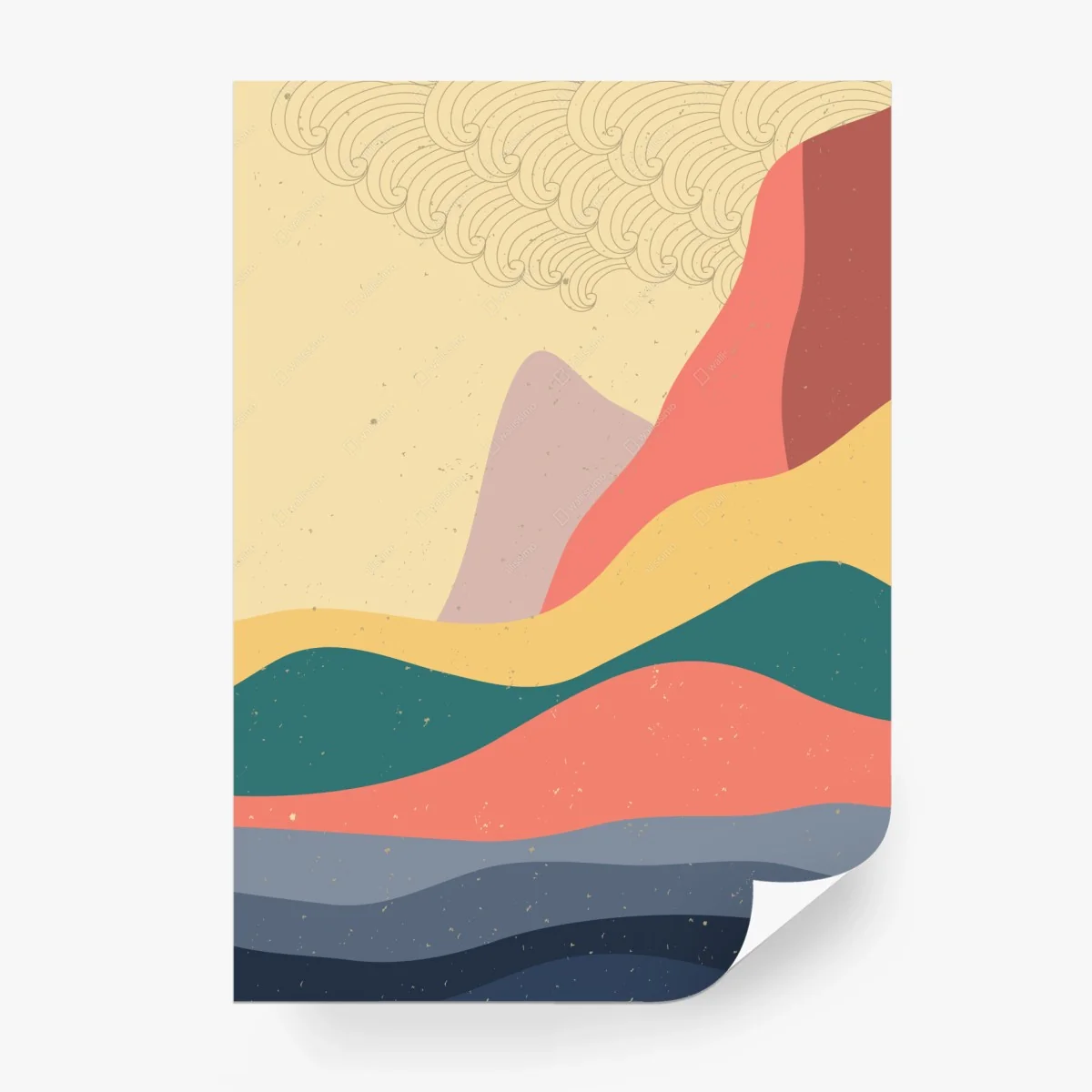 Fotomural paisaje montañoso abstracto con ondas geométricas – Pixers®