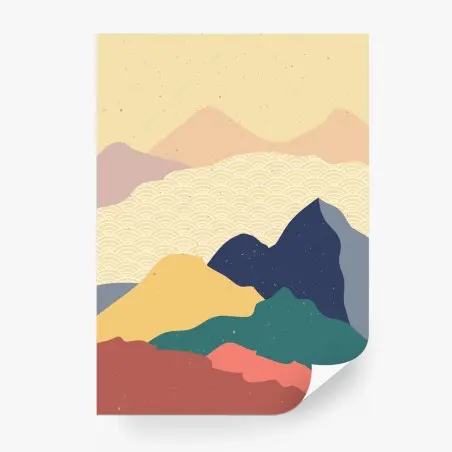 Fotomural paisaje montañoso geométrico de inspiración japonesa – Pixers®