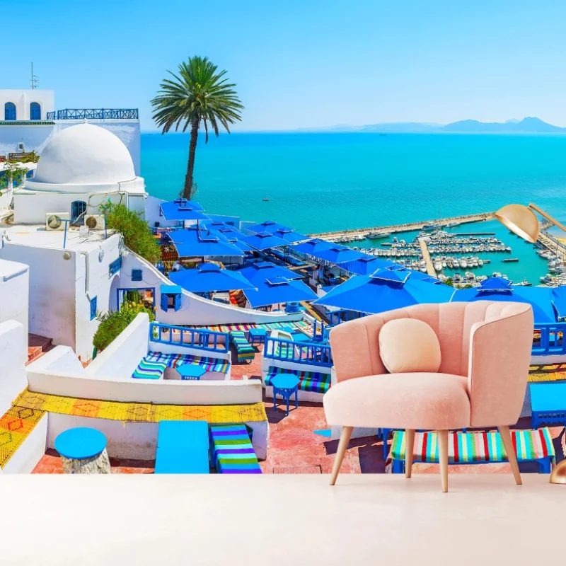 Fotomural vistas de la terraza en Sidi Bou Said, Túnez