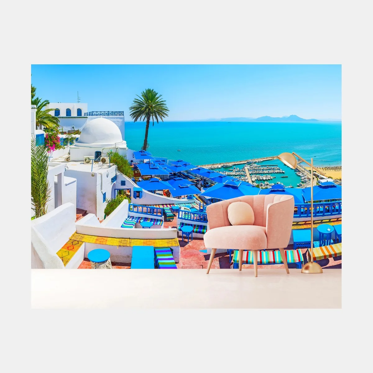 Fotomural vistas de la terraza en Sidi Bou Said, Túnez – Pixers® Fotomural vistas de la terraza en Sidi Bou Said, Túnez – Pixers®
