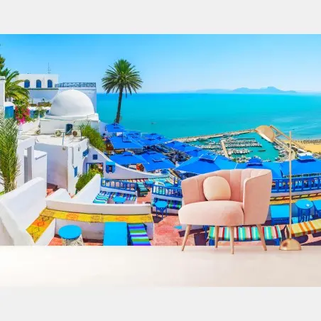 Fotomural vistas de la terraza en Sidi Bou Said, Túnez – Pixers®