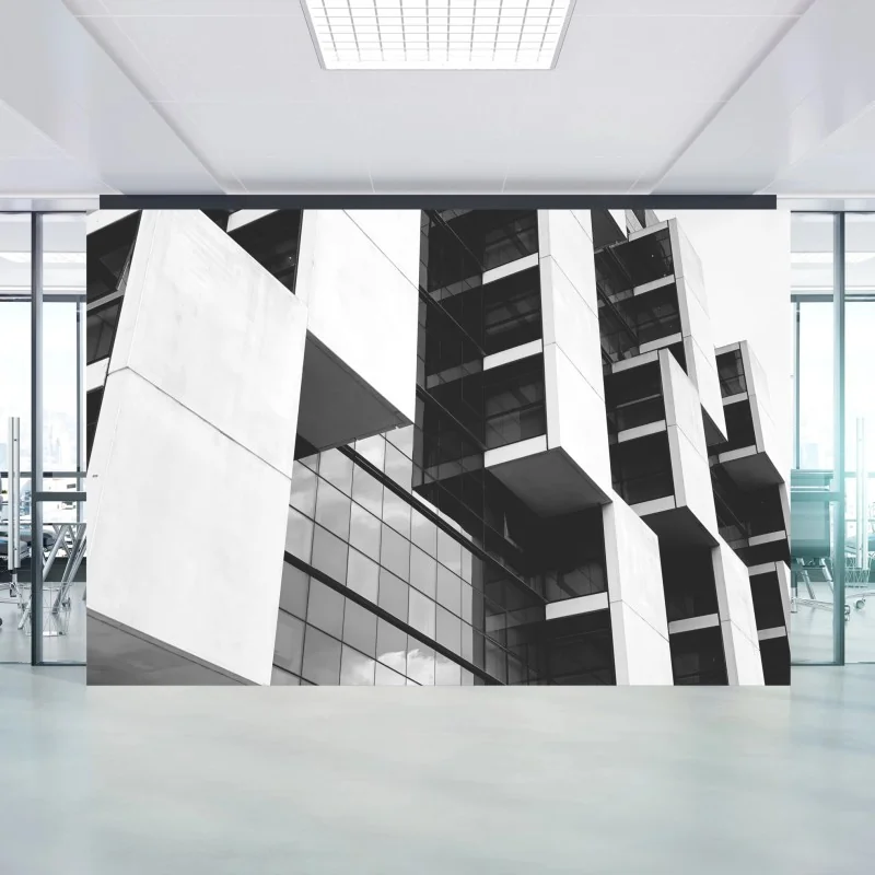 Fotomural fachada geométrica minimalista en blanco y negro