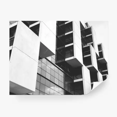 Fotomural fachada geométrica minimalista en blanco y negro – Pixers®