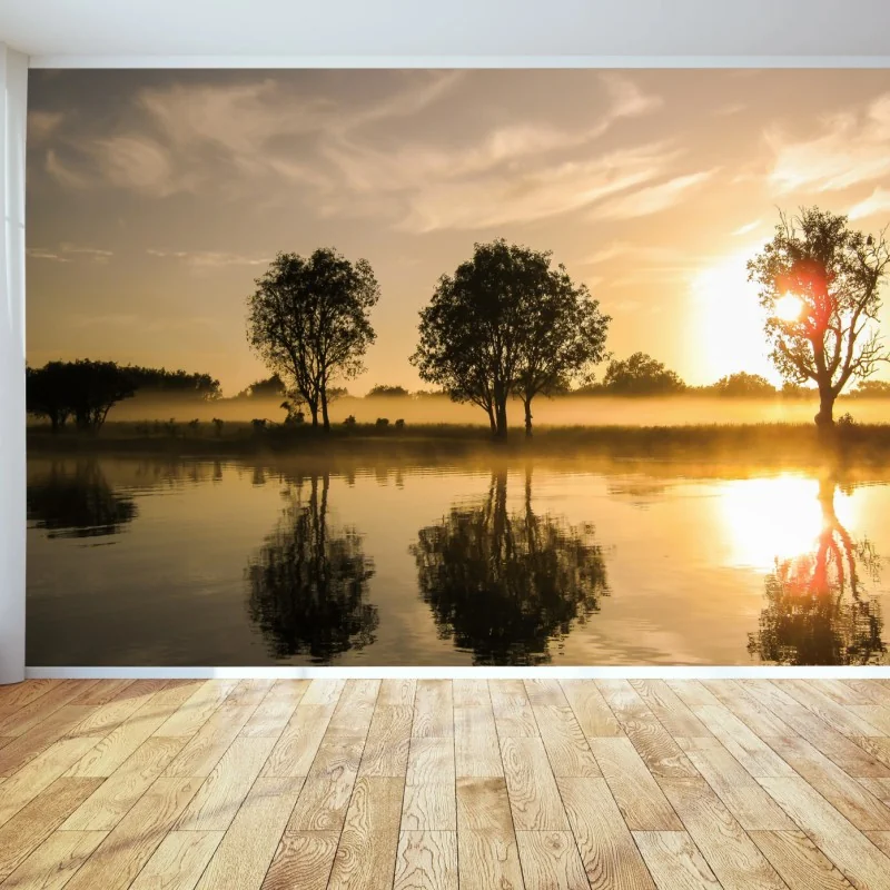 Fotomural amanecer dorado en el lago