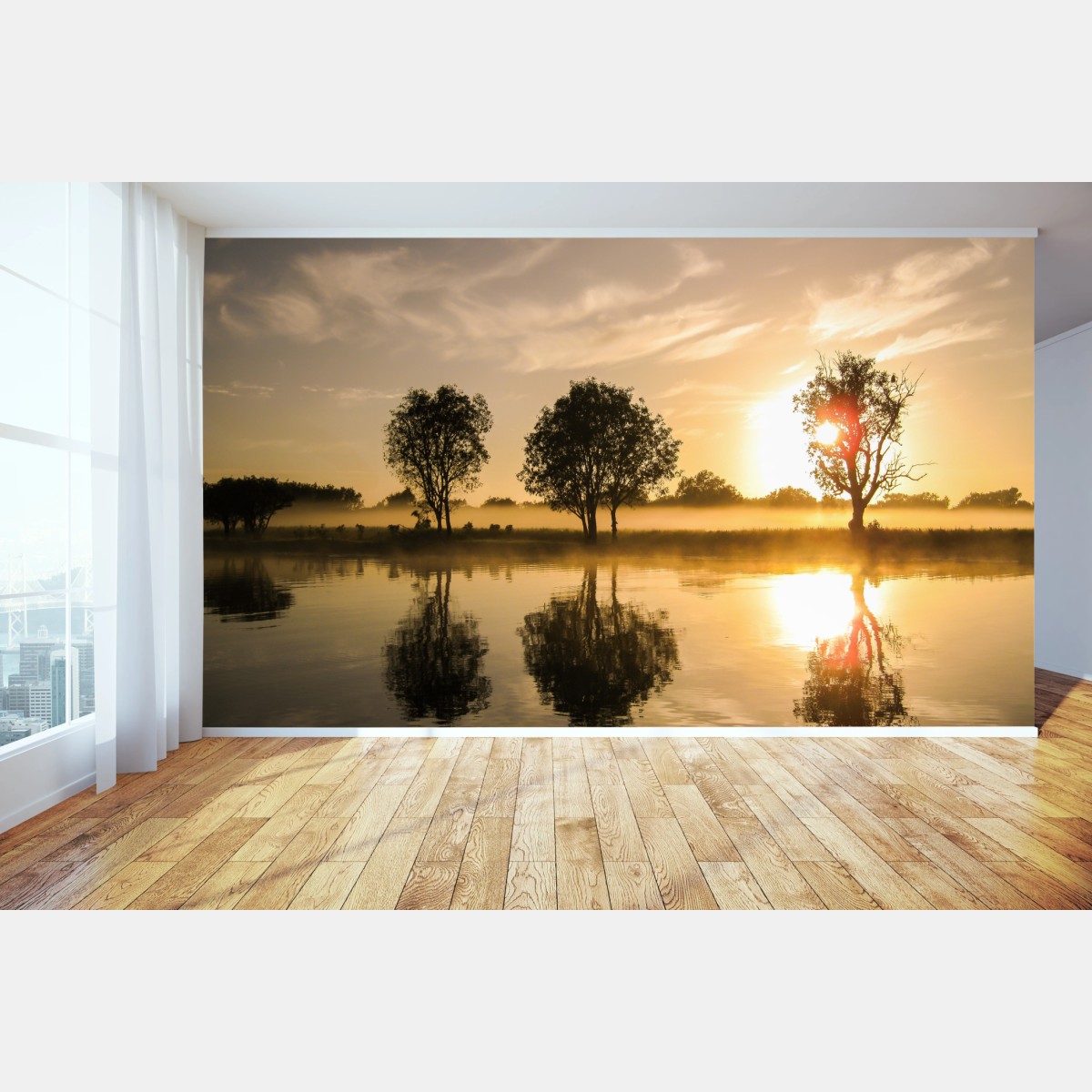 Fotomural amanecer dorado en el lago – Pixers®