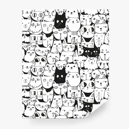 Fotomural ilustración repetitiva de gatos en blanco y negro – Pixers®