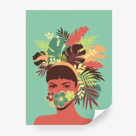 Fotomural retrato tropical con tocado floral – Pixers®