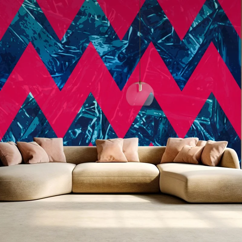 Fotomural chevron geométrico fucsia y azul