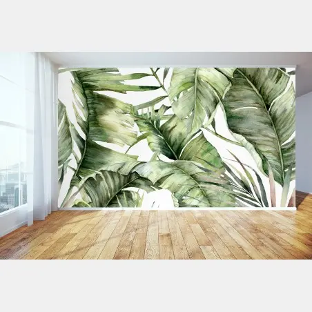 Fotomural hojas tropicales en acuarela estilo botánico – Pixers®
