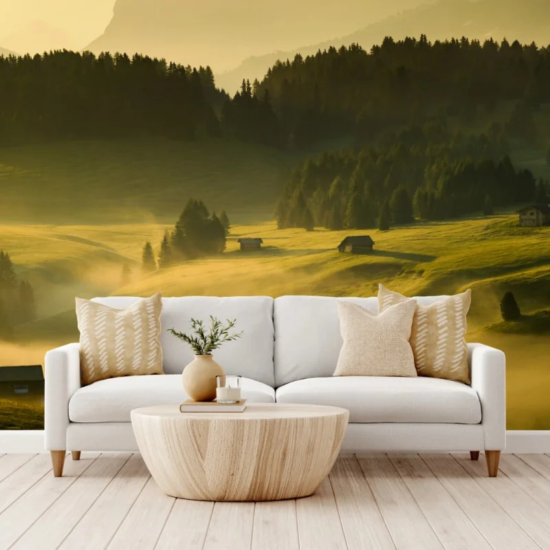 Fotomural amanecer dorado en Seiser Alm