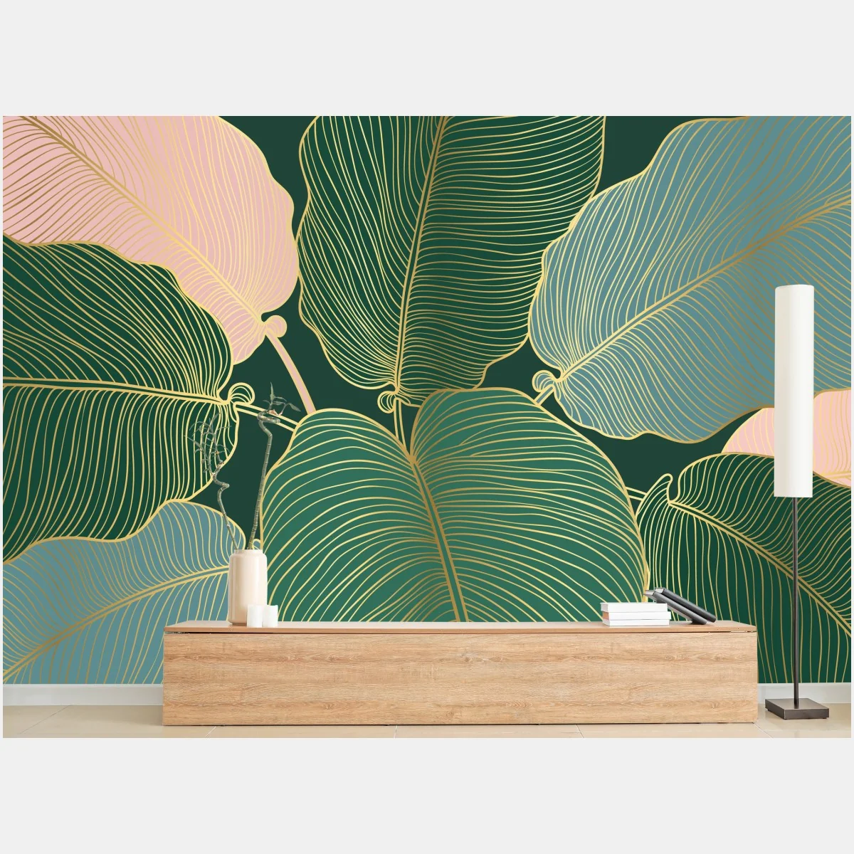 Fotomural hojas doradas sobre fondo verde profundo – Pixers® Fotomural hojas doradas sobre fondo verde profundo – Pixers®