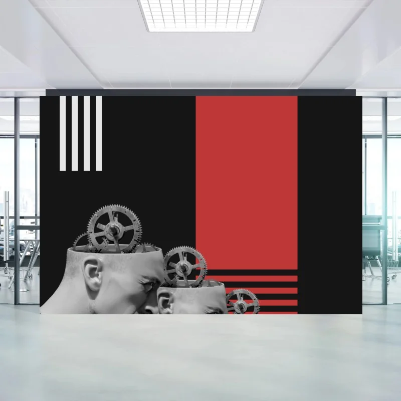 Fotomural composición geométrica con cabezas mecánicas