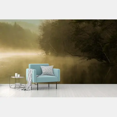 Fotomural niebla sobre el lago al amanecer – Pixers®
