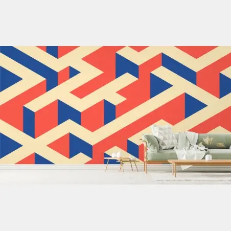 Fotomural mural geométrico isométrico en tonos coral y azul marino – Pixers®