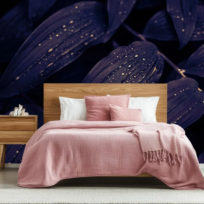 Fotomural hojas nocturnas con gotas brillantes