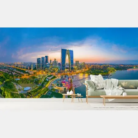 Fotomural puesta de sol sobre el horizonte urbano de Suzhou – Pixers®