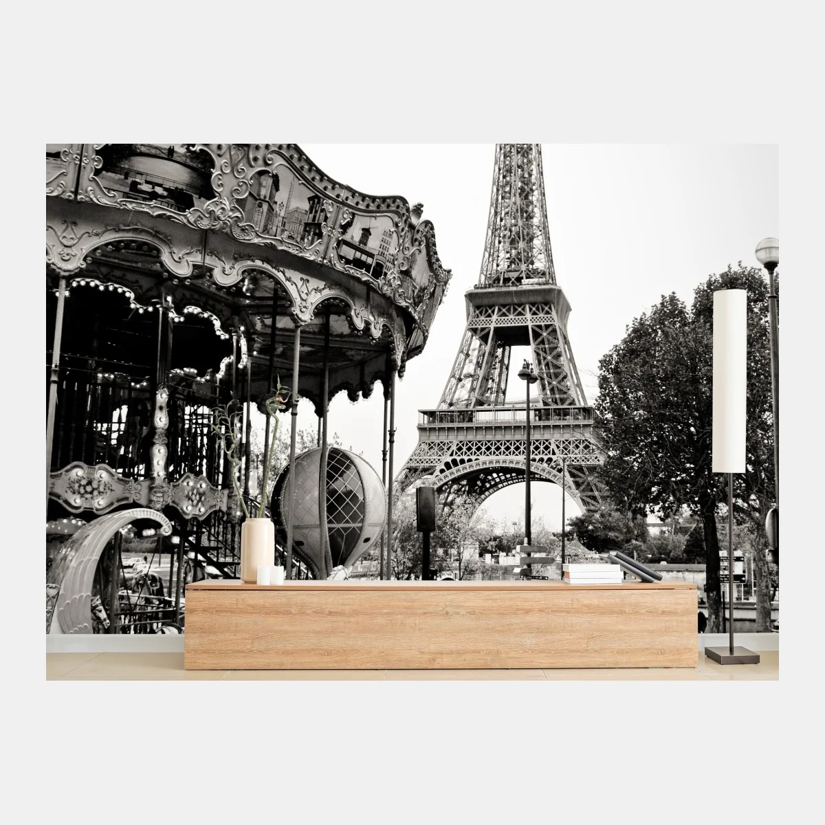 Fotomural encanto nostálgico: carrusel frente a la Torre Eiffel – Pixers® Fotomural encanto nostálgico: carrusel frente a la Torre Eiffel – Pixers®