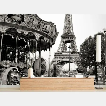 Fotomural encanto nostálgico: carrusel frente a la Torre Eiffel – Pixers®