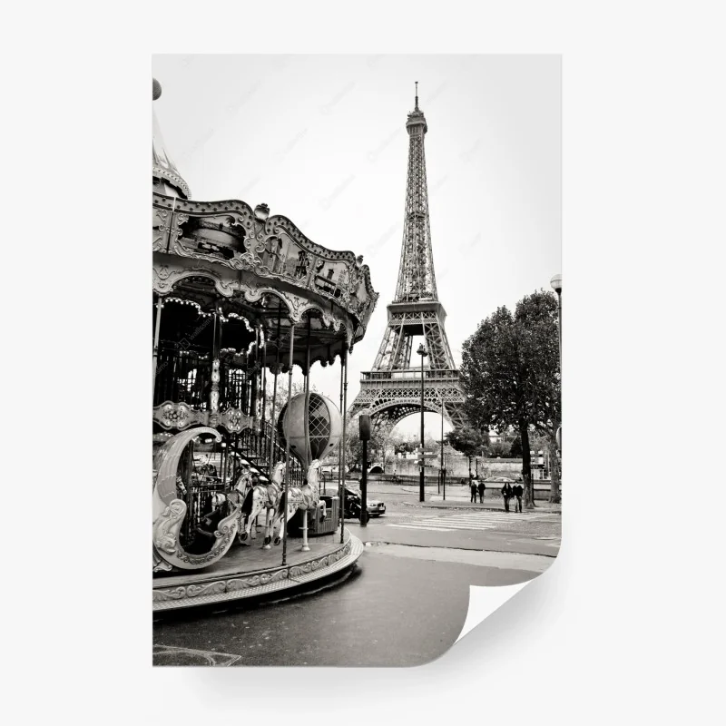 Fotomural encanto nostálgico: carrusel frente a la Torre Eiffel