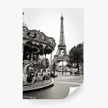 Fotomural encanto nostálgico: carrusel frente a la Torre Eiffel – Pixers®
