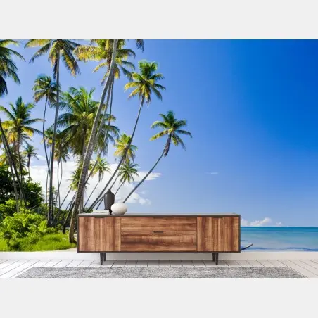 Fotomural refugio de palmeras junto al mar – Pixers®