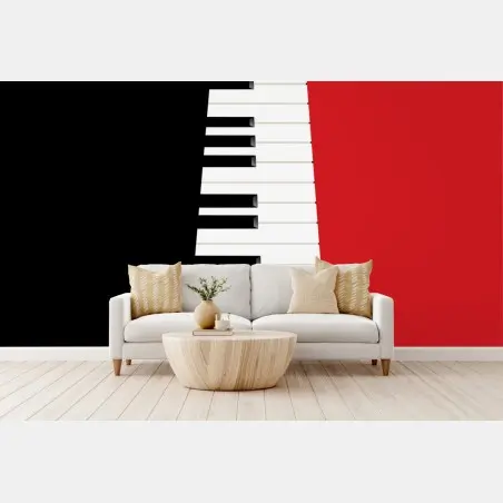 Fotomural teclado de piano en diagonal sobre fondo rojo y negro – Pixers®