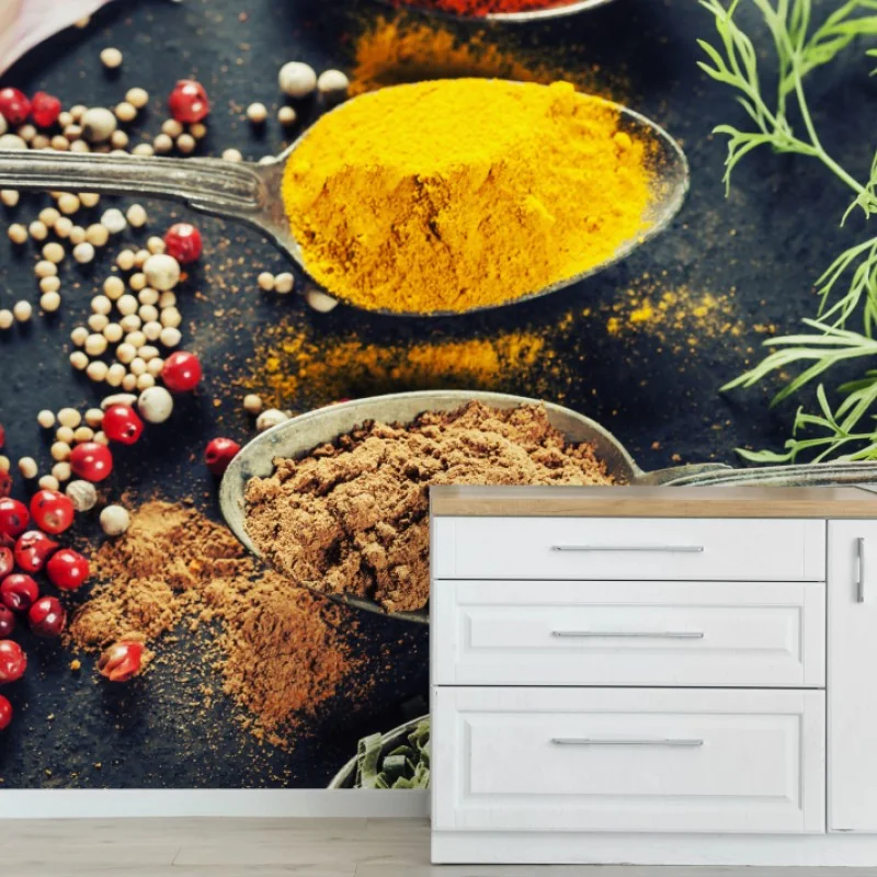 Fotomural especias y hierbas: explosión de color culinario