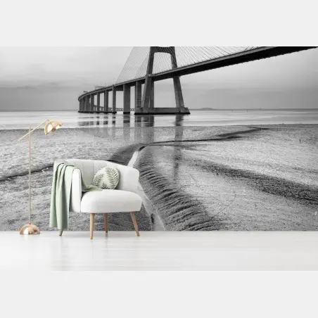 Fotomural puente minimalista en blanco y negro – Pixers®