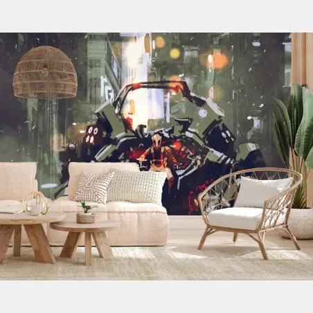 Fotomural mecha colosal en la ciudad nocturna – Pixers®