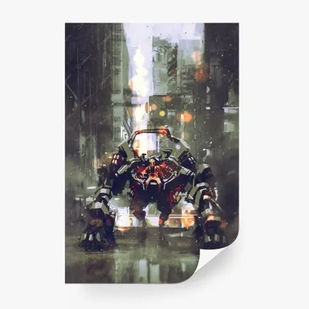 Fotomural mecha colosal en la ciudad nocturna – Pixers®
