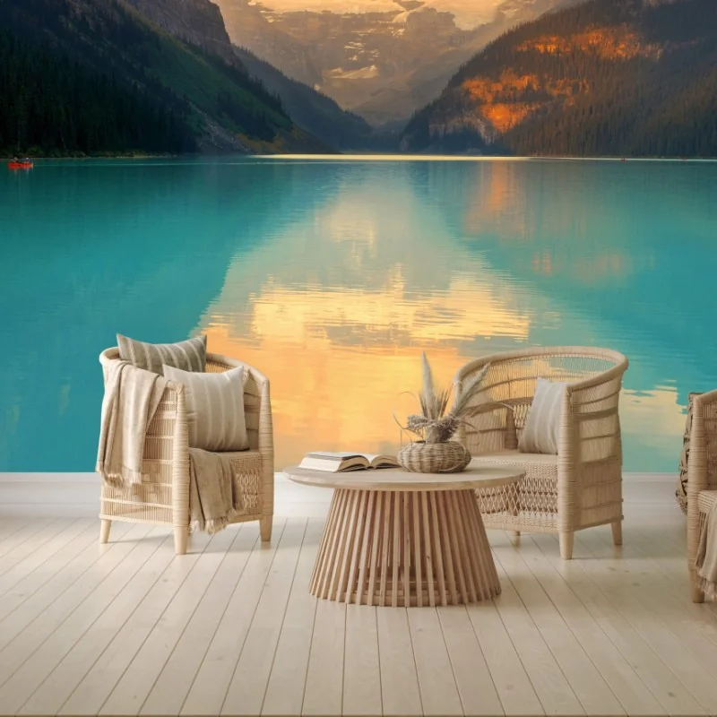 Fotomural amanecer en Lago Louise: paisaje sereno