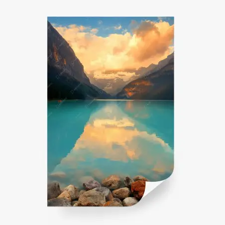 Fotomural amanecer en Lago Louise: paisaje sereno – Pixers®