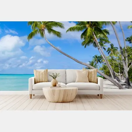 Fotomural escena tropical de playa y palmeras – Pixers®