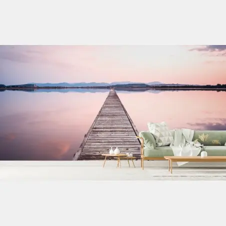 Fotomural muelle hacia el horizonte al atardecer – Pixers®