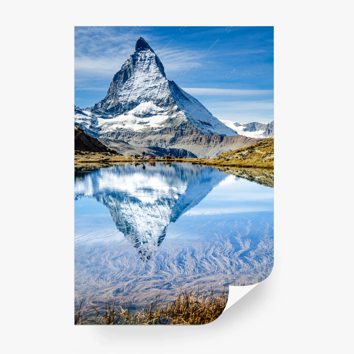Fotomural reflejo majestuoso del Matterhorn en lago alpino – Pixers®