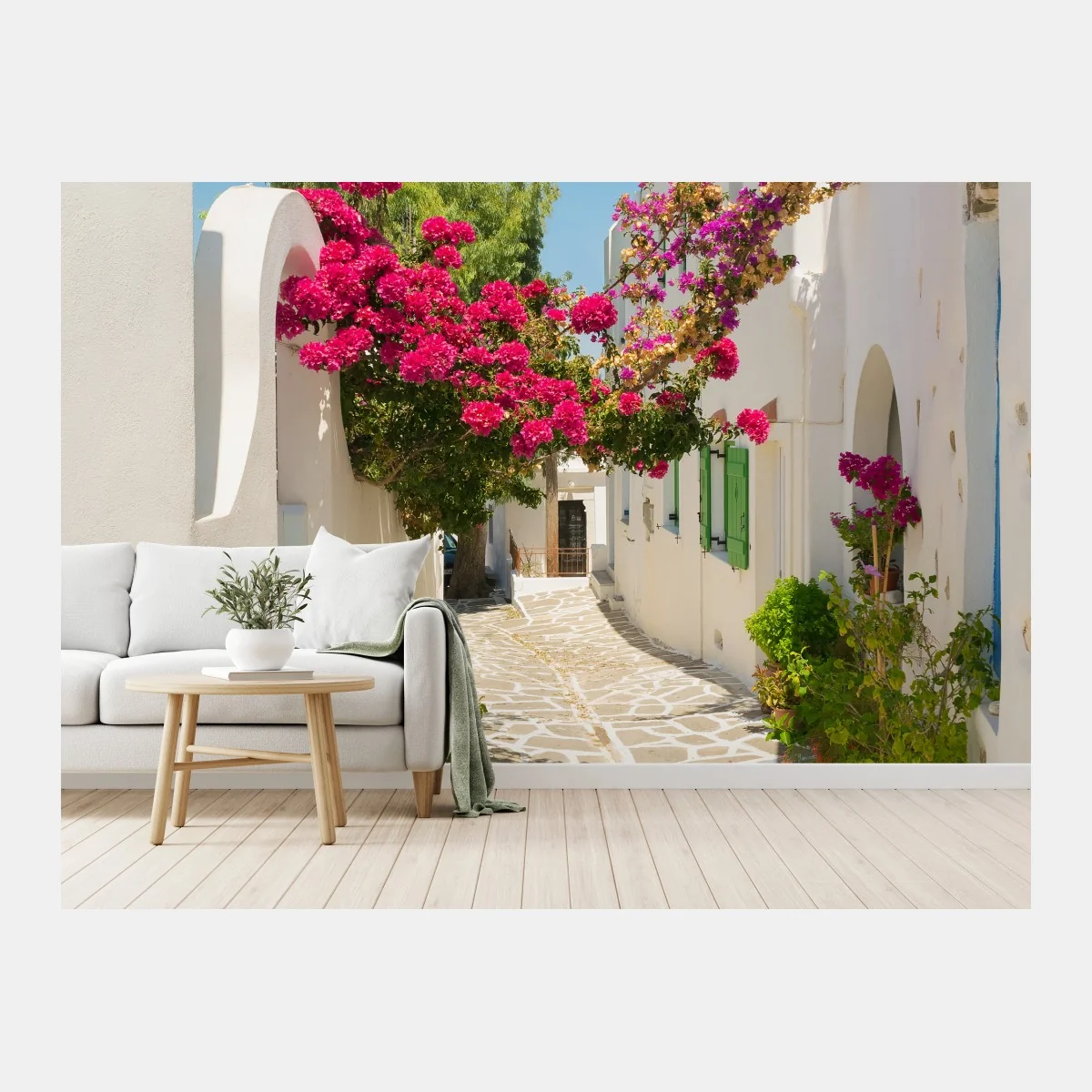 Fotomural rincón mediterráneo de casas blancas y buganvillas – Pixers® Fotomural rincón mediterráneo de casas blancas y buganvillas – Pixers®