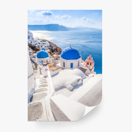 Fotomural cúpulas azules de Santorini sobre el mar – Pixers®