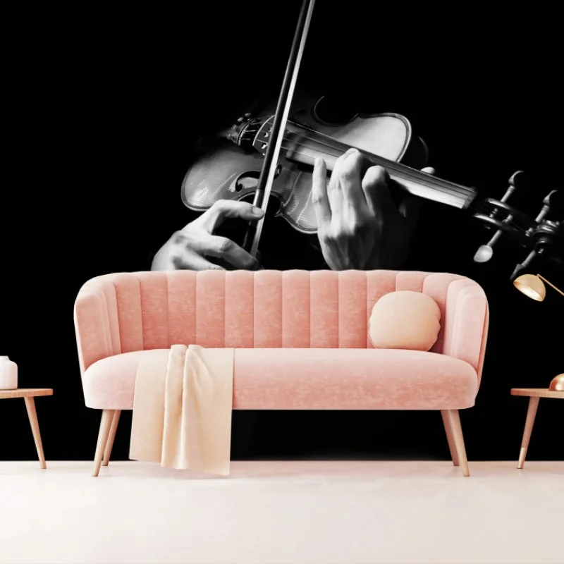 Fotomural manos tocando violín en blanco y negro