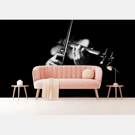 Fotomural manos tocando violín en blanco y negro – Pixers®