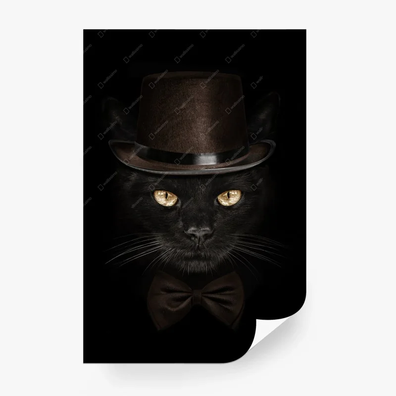 Fotomural gato elegante con sombrero de copa y pajarita