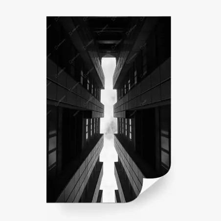 Fotomural simetría arquitectónica en blanco y negro – Pixers®