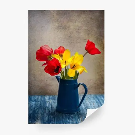 Fotomural naturaleza muerta con tulipanes amarillos de estilo vintage – Pixers®