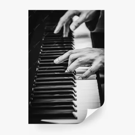Fotomural manos sobre teclado de piano en blanco y negro – Pixers®