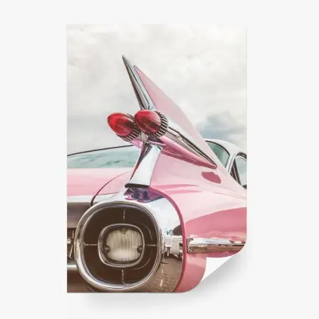 Fotomural icono retro: coche clásico rosa con aleta cromada – Pixers®